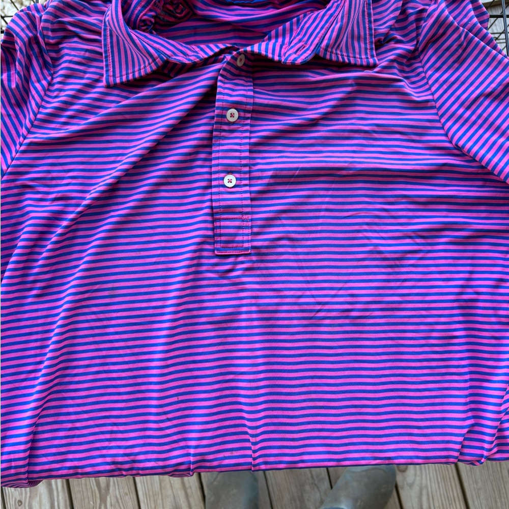 RLX Ralph Lauren Purple and Pink Striped Polo Shirt